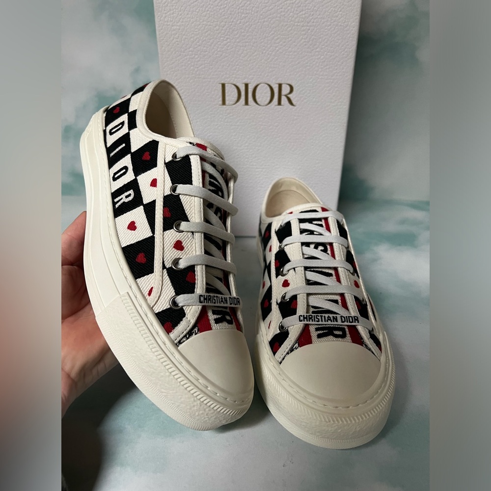 Christian Dior Dioramour Walk'N'Dior Low Top Sneakers Black/White/Red Sz 42 / 12 - Picture 5 of 11